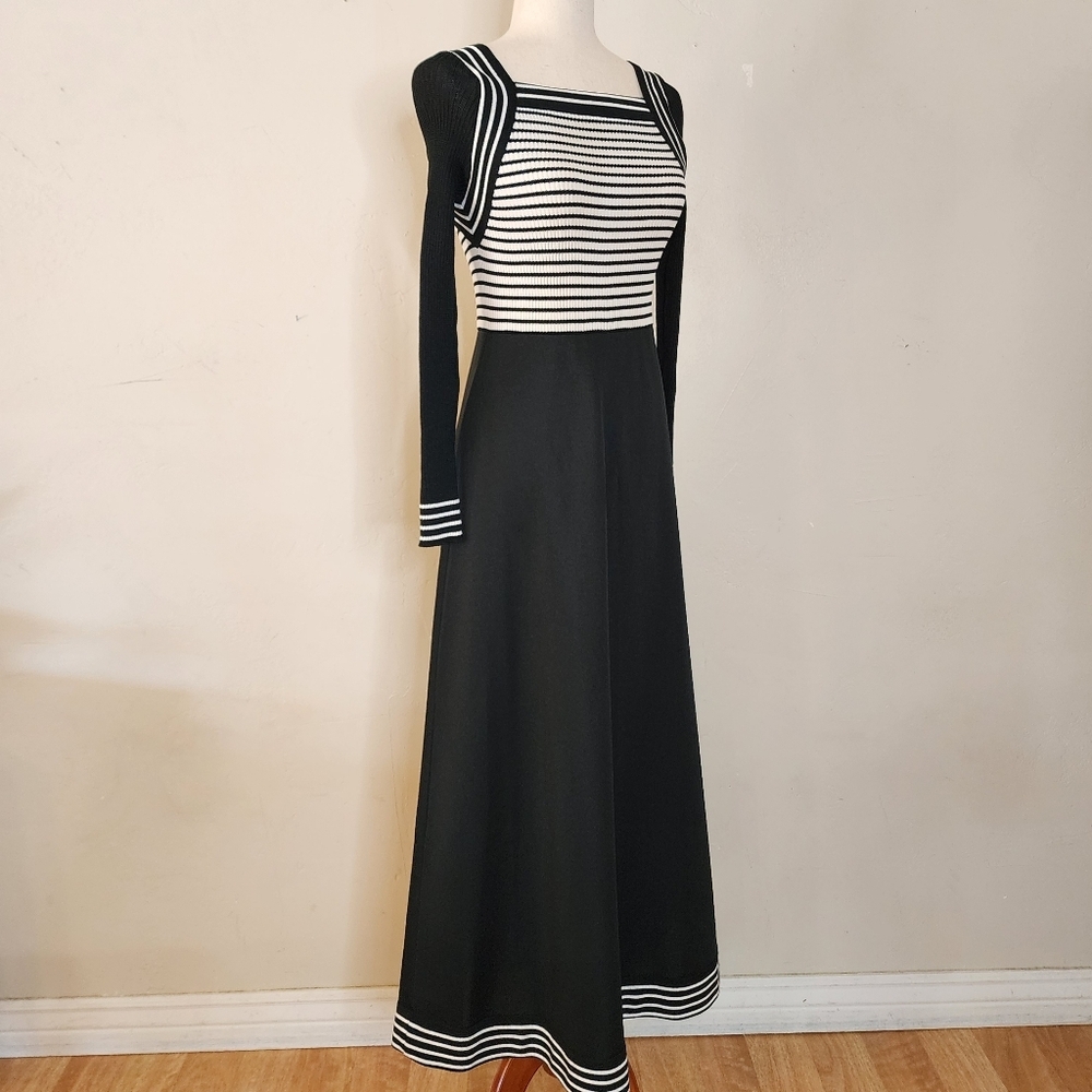 Vintage 70's Mod Black and White Maxi Dress by Destinations at Bonwit Teller - Picture 5 of 13